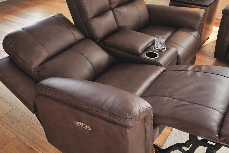 Bleckley Espresso Power Reclining Loveseat with Console - PCU1200118