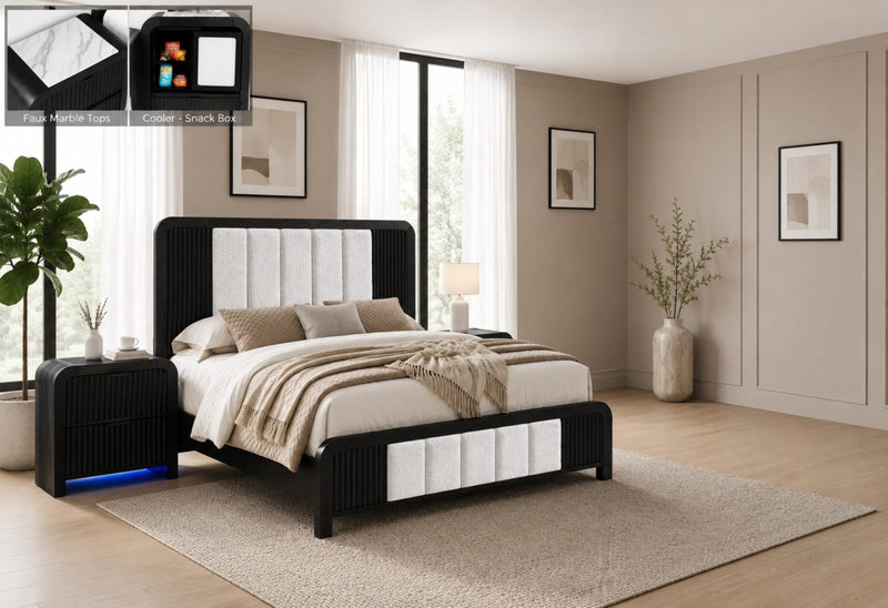 Beckett White/Black King Bed And Nightstand - BECKETT-WHT/BLK-KB NS
