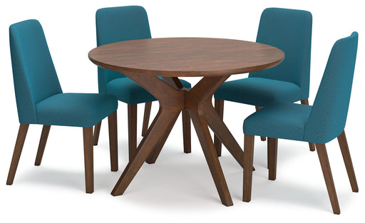 Lyncott Round Dining Table and 4 Chairs in Blue/Brown from Ashley - Lara Furniture