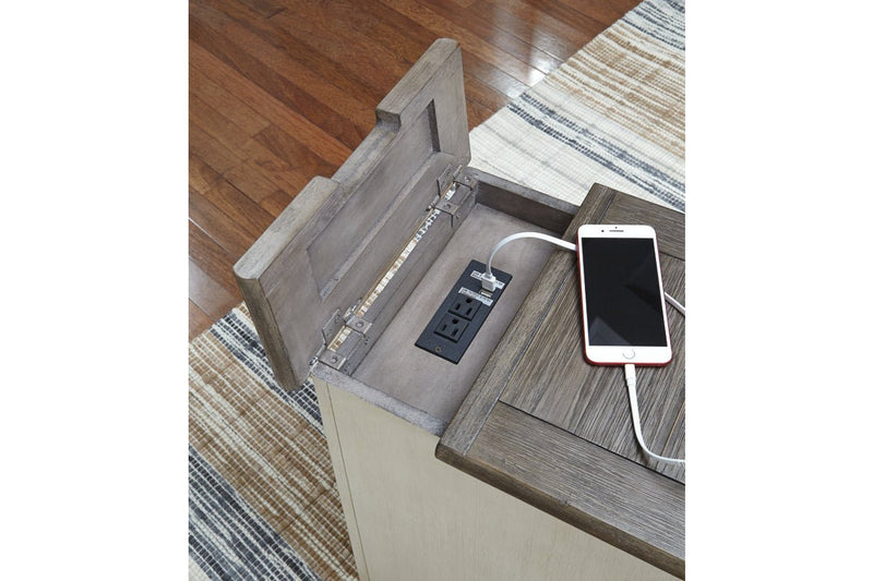 Bolanburg Two - tone Chairside End Table with USB Ports & Outlets - Lara FurnitureEnd Table Chair Side