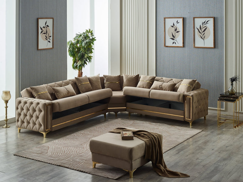 Bolivya 125" / 113" Wide Tufted Convertible Sectional - Sectional