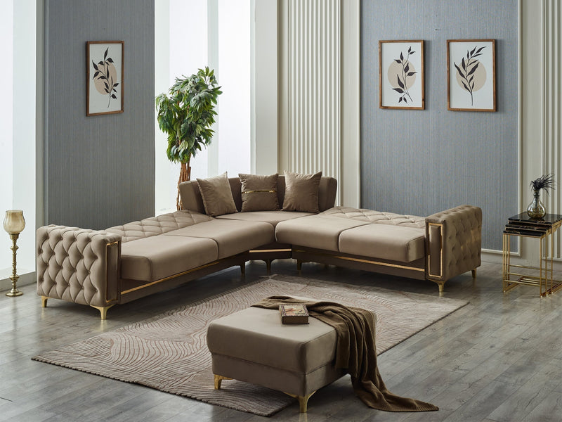 Bolivya 125" / 113" Wide Tufted Convertible Sectional - Sectional