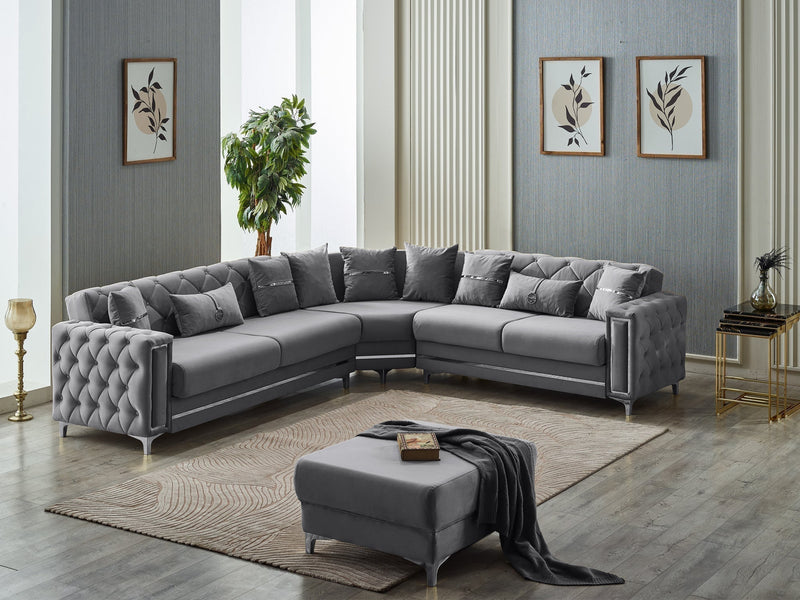 Bolivya 125" / 113" Wide Tufted Convertible Sectional - Sectional