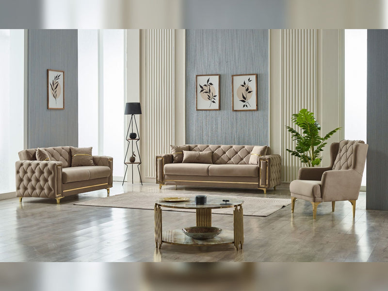 Bolivya 3-pieces (Sofa & Loveseat & Chair) Livingroom Set Beige in Beige - 101-BOL-AN153-321