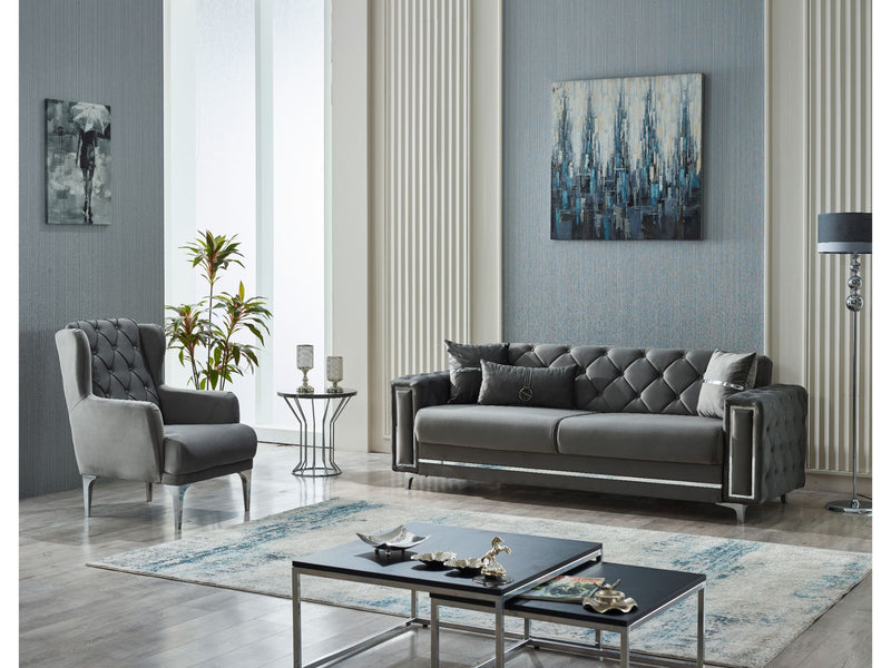 Bolivya 3-pieces (Sofa & Loveseat & Chair) Livingroom Set Grey in Grey - 101-BOL-AN152-321