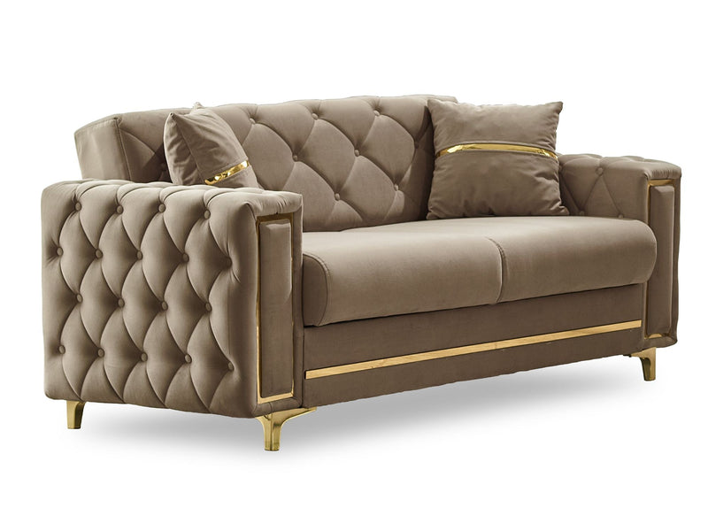 Bolivya Convertible Loveseat Beige With Gold Legs in Beige - 101-BOL-AN153-2