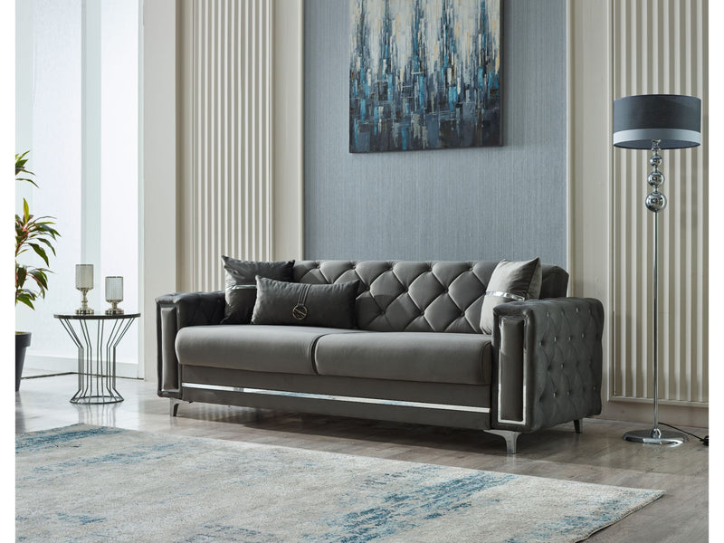 Bolivya Convertible Sofa Grey With Silver Legs in Grey - 101-BOL-AN152-3