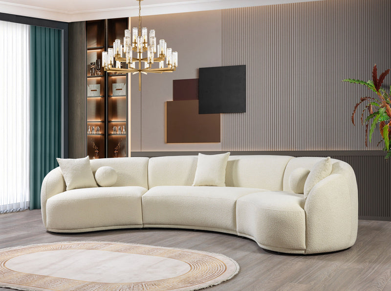 Bonita Ivory Boucle 3 - Piece Curved Sectional - Lara FurnitureSectional
