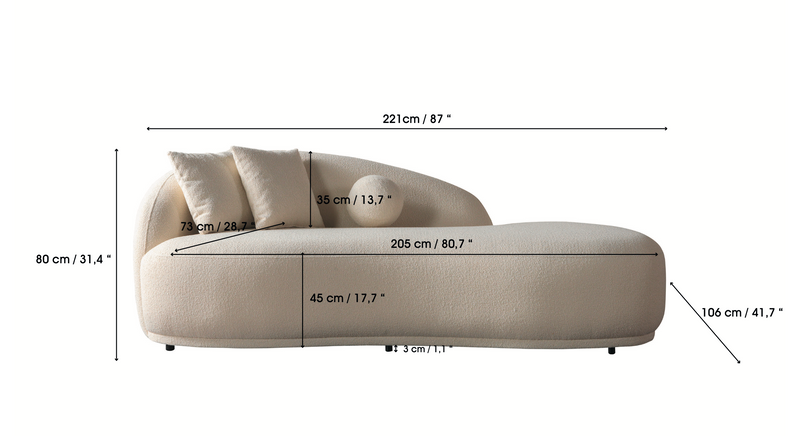 Bonita Ivory Boucle Sofa Chaise 87" - BONITAIVORY-SC
