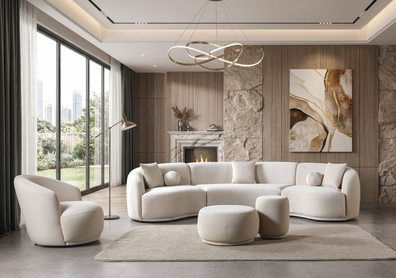 Bonita Ivory Velvet 3-Piece Curved 138" Sectional - BONITAIVORYVL-SEC3