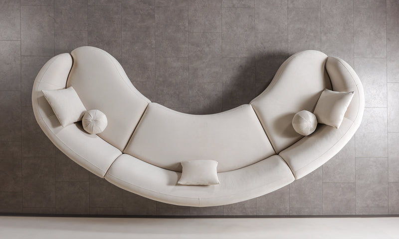 Bonita Ivory Velvet 3-Piece Curved 138" Sectional - BONITAIVORYVL-SEC3