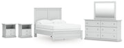 Bostwick Shoals Full Panel Bed, Dresser, Mirror and 2 Nightstands in White - PKG021564