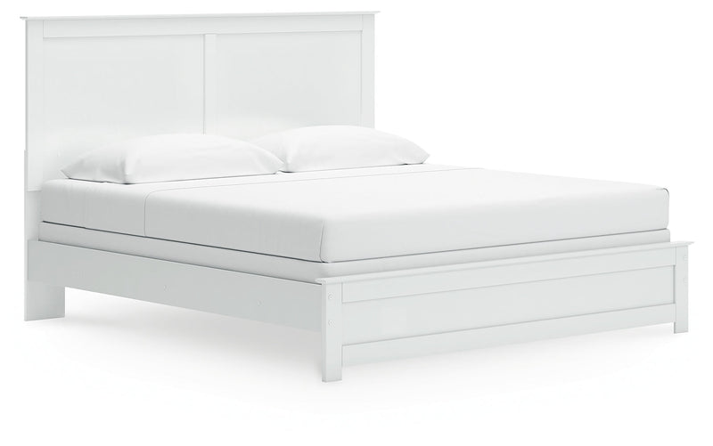 Bostwick Shoals King Panel Bed with Mirrored Dresser and Nightstand in White from Ashley - Lara Furniture