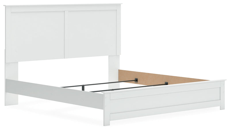 Bostwick Shoals King Panel Bed with Mirrored Dresser and Nightstand in White from Ashley - Lara Furniture