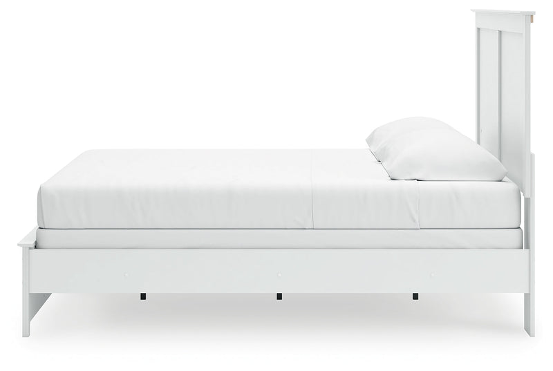 Bostwick Shoals King Panel Bed with Mirrored Dresser and Nightstand in White from Ashley - Lara Furniture