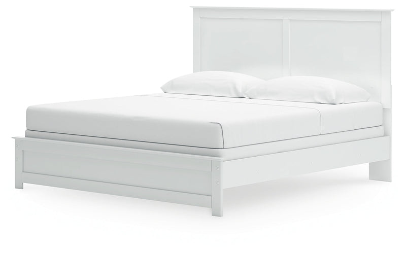 Bostwick Shoals King Panel Bed with Mirrored Dresser and Nightstand in White from Ashley - Lara Furniture