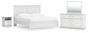 Bostwick Shoals King Panel Bed with Mirrored Dresser and Nightstand in White from Ashley - Lara Furniture
