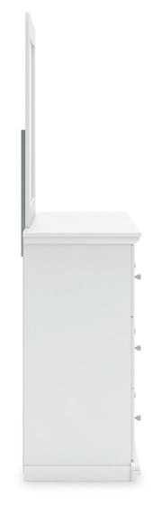 Bostwick Shoals King Panel Bed with Mirrored Dresser and Nightstand in White from Ashley - Lara Furniture