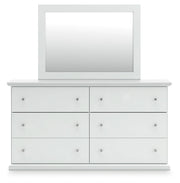 Bostwick Shoals Queen Panel Bed with Mirrored Dresser and Nightstand in White from Ashley - Lara Furniture