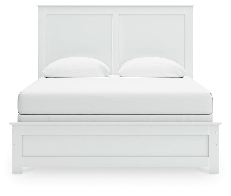 Bostwick Shoals Queen Panel Bed with Mirrored Dresser and Nightstand in White from Ashley - Lara Furniture