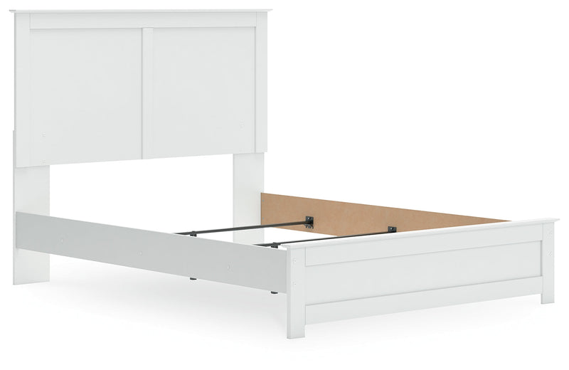 Bostwick Shoals Queen Panel Bed with Mirrored Dresser and Nightstand in White from Ashley - Lara Furniture