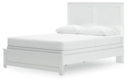 Bostwick Shoals Queen Panel Bed with Mirrored Dresser and Nightstand in White from Ashley - Lara Furniture