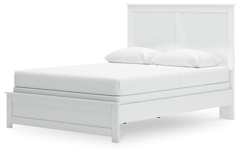 Bostwick Shoals Queen Panel Bed with Mirrored Dresser and Nightstand in White from Ashley - Lara Furniture
