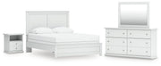 Bostwick Shoals Queen Panel Bed with Mirrored Dresser and Nightstand in White from Ashley - Lara Furniture