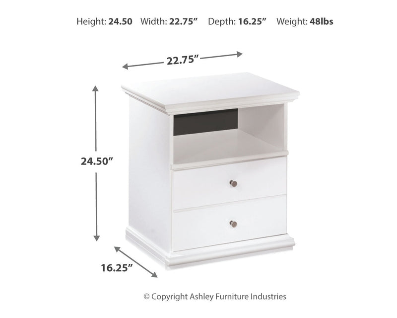 Bostwick Shoals Queen Panel Bed with Mirrored Dresser and Nightstand in White from Ashley - Lara Furniture