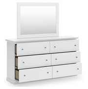 Bostwick Shoals Queen Panel Bed with Mirrored Dresser and Nightstand in White from Ashley - Lara Furniture
