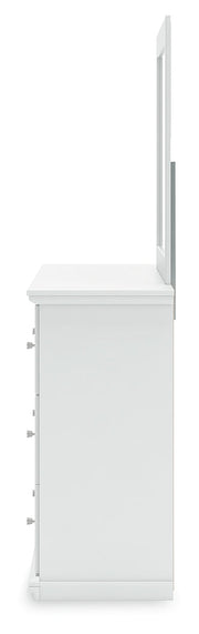 Bostwick Shoals Queen Panel Bed with Mirrored Dresser and Nightstand in White from Ashley - Lara Furniture