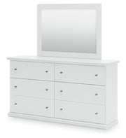 Bostwick Shoals Queen Panel Bed with Mirrored Dresser and Nightstand in White from Ashley - Lara Furniture