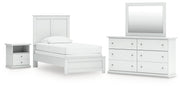 Bostwick Shoals Twin Panel Bed with Mirrored Dresser and Nightstand in White from Ashley - Lara Furniture