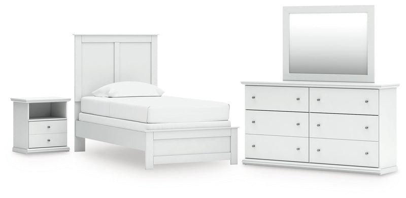 Bostwick Shoals Twin Panel Bed with Mirrored Dresser and Nightstand in White from Ashley - Lara Furniture