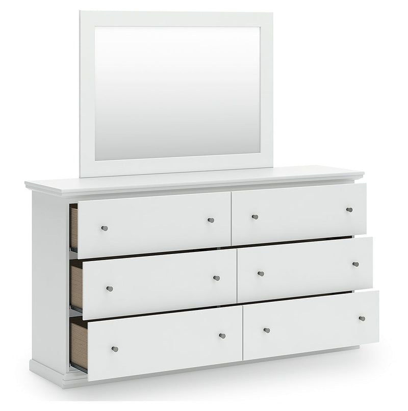 Bostwick Shoals Twin Panel Bed with Mirrored Dresser and Nightstand in White from Ashley - Lara Furniture
