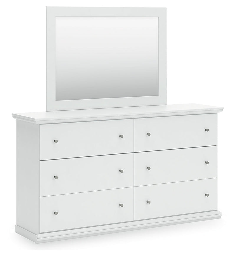 Bostwick Shoals Twin Panel Bed with Mirrored Dresser and Nightstand in White from Ashley - Lara Furniture