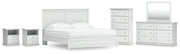 Bostwick Shoals White King Panel Bed, Dresser, Mirror, Chest and 2 Nightstands - B139B53