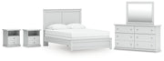 Bostwick Shoals White Queen Panel Bed, Dresser, Mirror and 2 Nightstands - B139B50