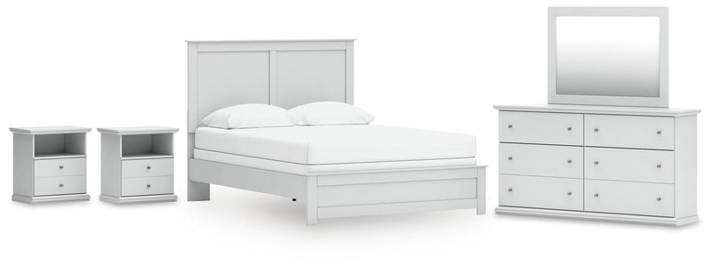 Bostwick Shoals White Queen Panel Bed, Dresser, Mirror and 2 Nightstands - B139B50