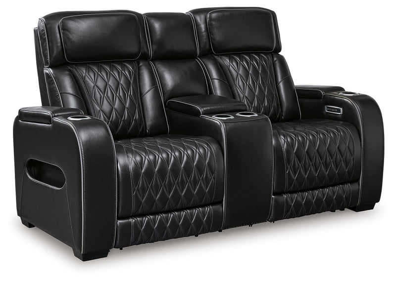 Boyington Black Power Reclining Loveseat with Console - U2710618