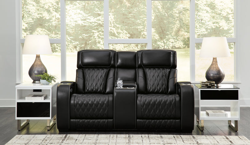 Boyington Black Power Reclining Loveseat with Console - U2710618