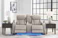 Boyington Gray Power Reclining Loveseat with Console - Gate FurniturePower Reclining Loveseat