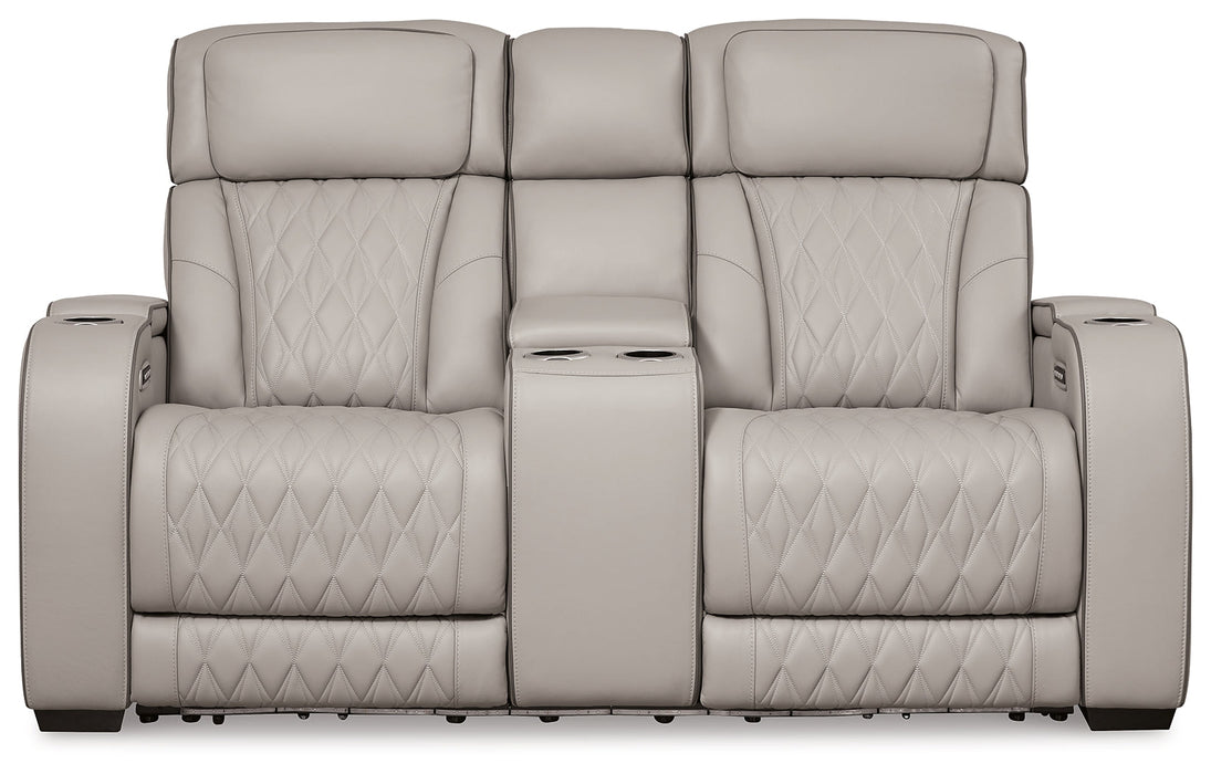 Boyington Gray Power Reclining Loveseat with Console - Gate FurniturePower Reclining Loveseat