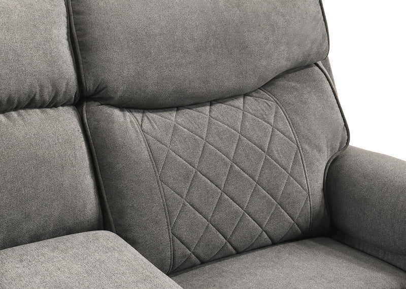 Brande - Gray Manual Recliner Loveseat with Storage Console, Power Source, Cup Holder - L655-L