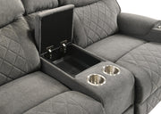 Brande - Gray Manual Recliner Loveseat with Storage Console, Power Source, Cup Holder - L655-L