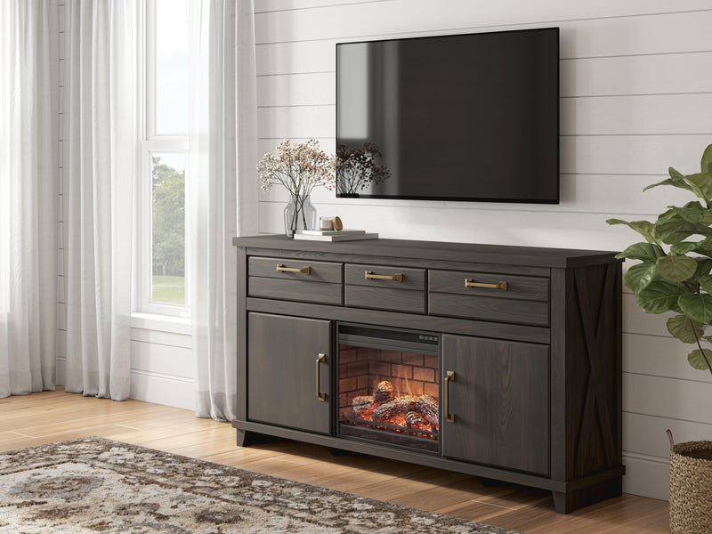 Brazen Valley Dark Brown 71" TV Stand with Electric Fireplace - W2648W2