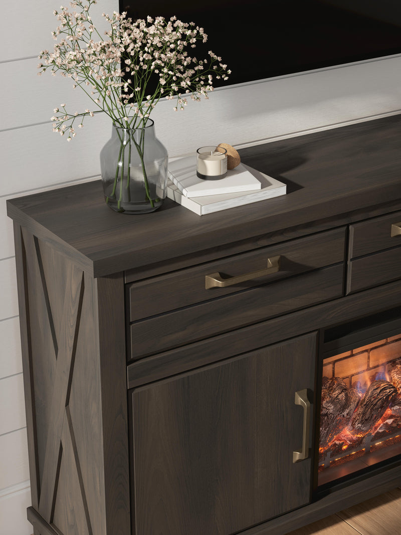 Brazen Valley Dark Brown 71" TV Stand with Electric Fireplace - W2648W2
