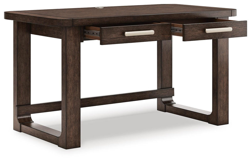 Breckington Home Office Desk with Chair and Storage in Dark Brown - PKG022067