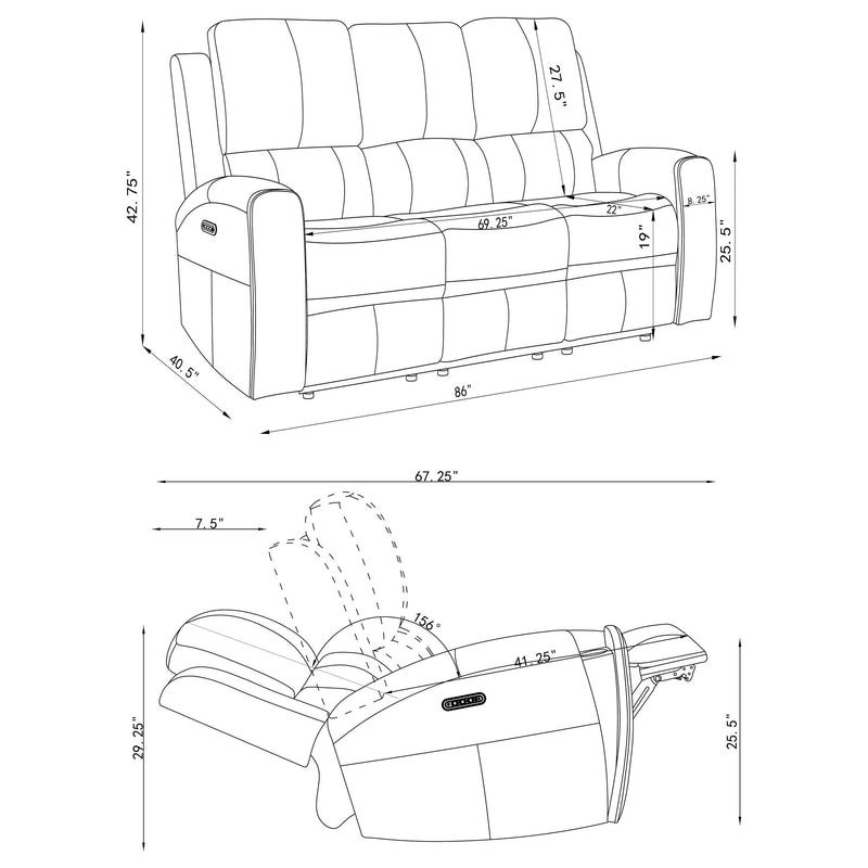 Brickston Triple Power Reclining Sofa Charcoal - 603431PPP