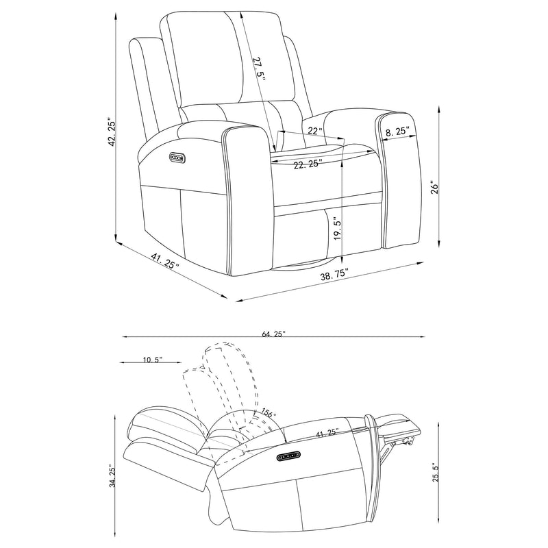 Brickston Triple Power Swivel Glider Recliner Grey - 603436PPP